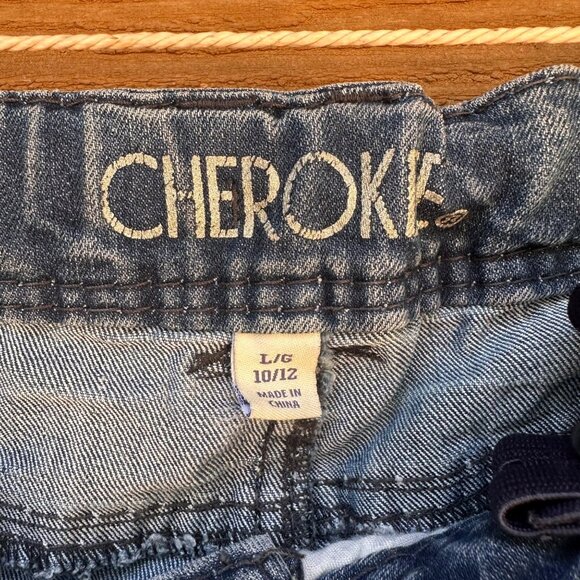Girls Cherokee Denim Shorts L 10/12 With Rhinestone Back Pockets Adjustable Wais - Picture 2 of 13